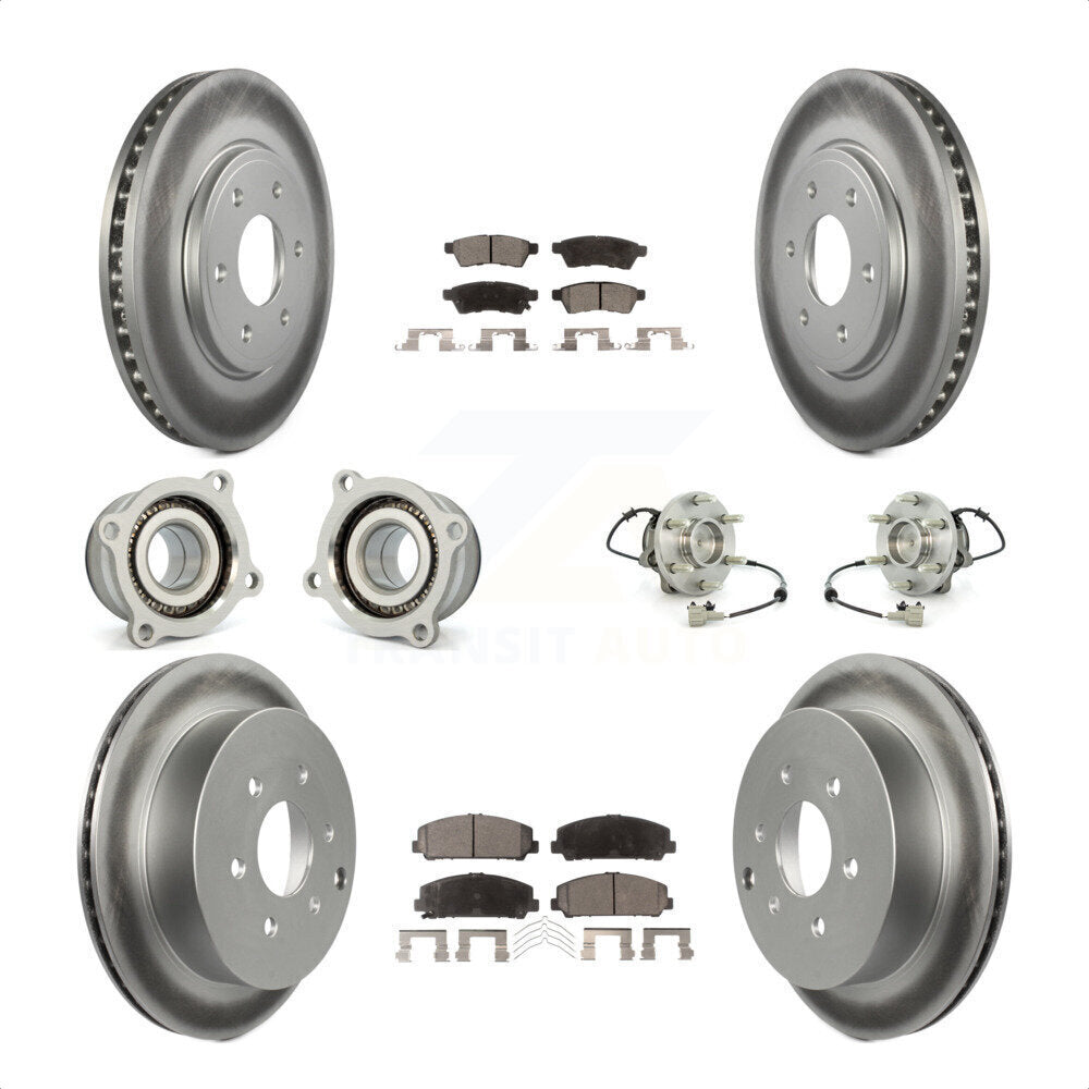 Front Rear Hub Bearings Assembly Coated Disc Brake Rotors And Semi-Metallic Pads Kit (10Pc) For Suzuki Equator KBB-111755 by Transit Auto