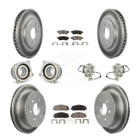Front Rear Hub Bearings Assembly Coated Disc Brake Rotors And Semi-Metallic Pads Kit (10Pc) For Suzuki Equator KBB-111755 by Transit Auto