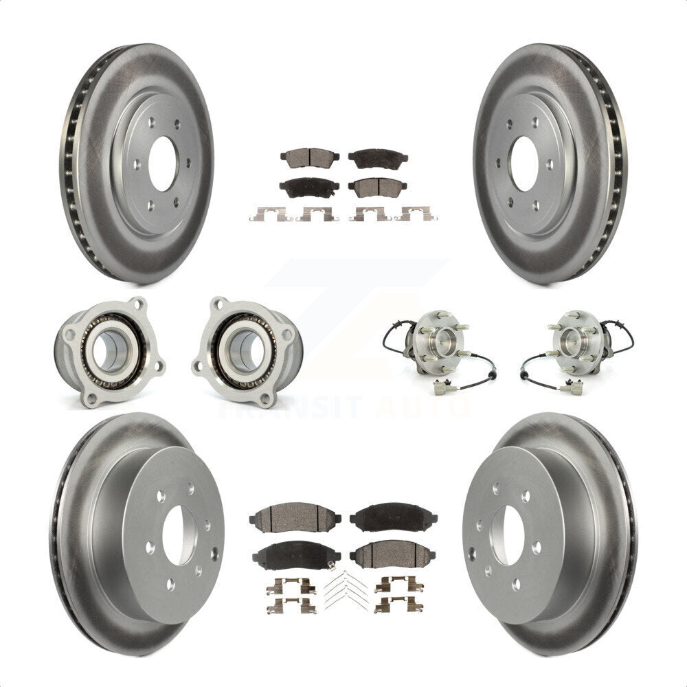 Front Rear Hub Bearings Assembly Coated Disc Brake Rotors And Semi-Metallic Pads Kit (10Pc) For Nissan Frontier Xterra Suzuki Equator KBB-111756 by Transit Auto
