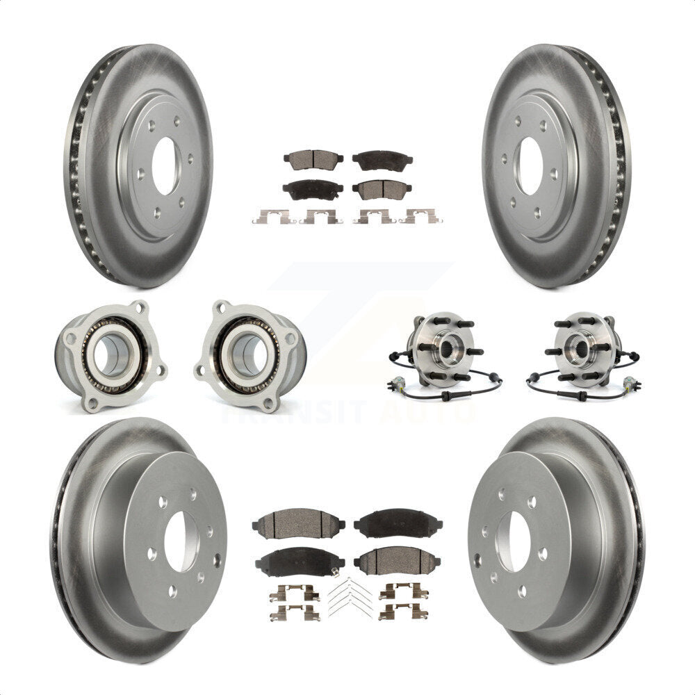 Front Rear Hub Bearings Assembly Coated Disc Brake Rotors And Semi-Metallic Pads Kit (10Pc) For Nissan Frontier KBB-111757 by Transit Auto