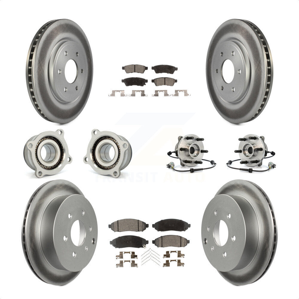 Front Rear Hub Bearings Assembly Coated Disc Brake Rotors And Semi-Metallic Pads Kit (10Pc) For Nissan Frontier Xterra Suzuki Equator KBB-111758 by Transit Auto