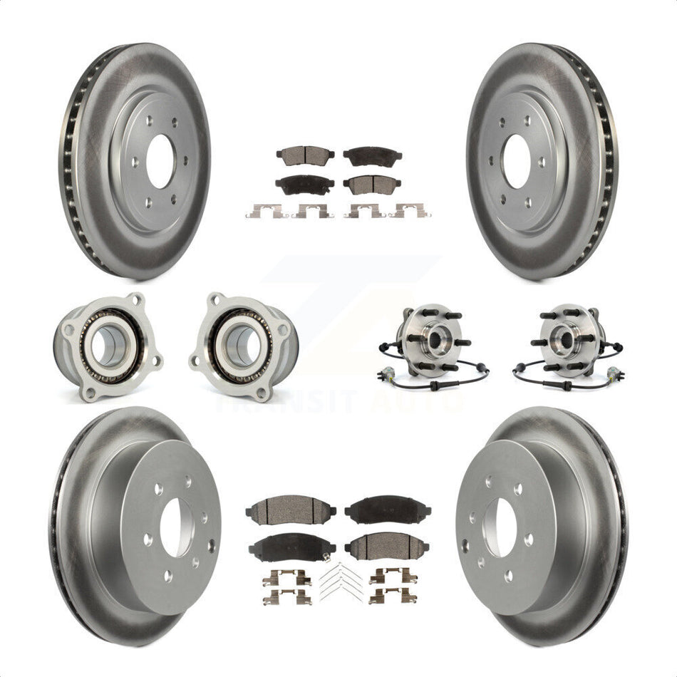 Front Rear Hub Bearings Assembly Coated Disc Brake Rotors And Semi-Metallic Pads Kit (10Pc) For Nissan Frontier Xterra Suzuki Equator KBB-111758 by Transit Auto