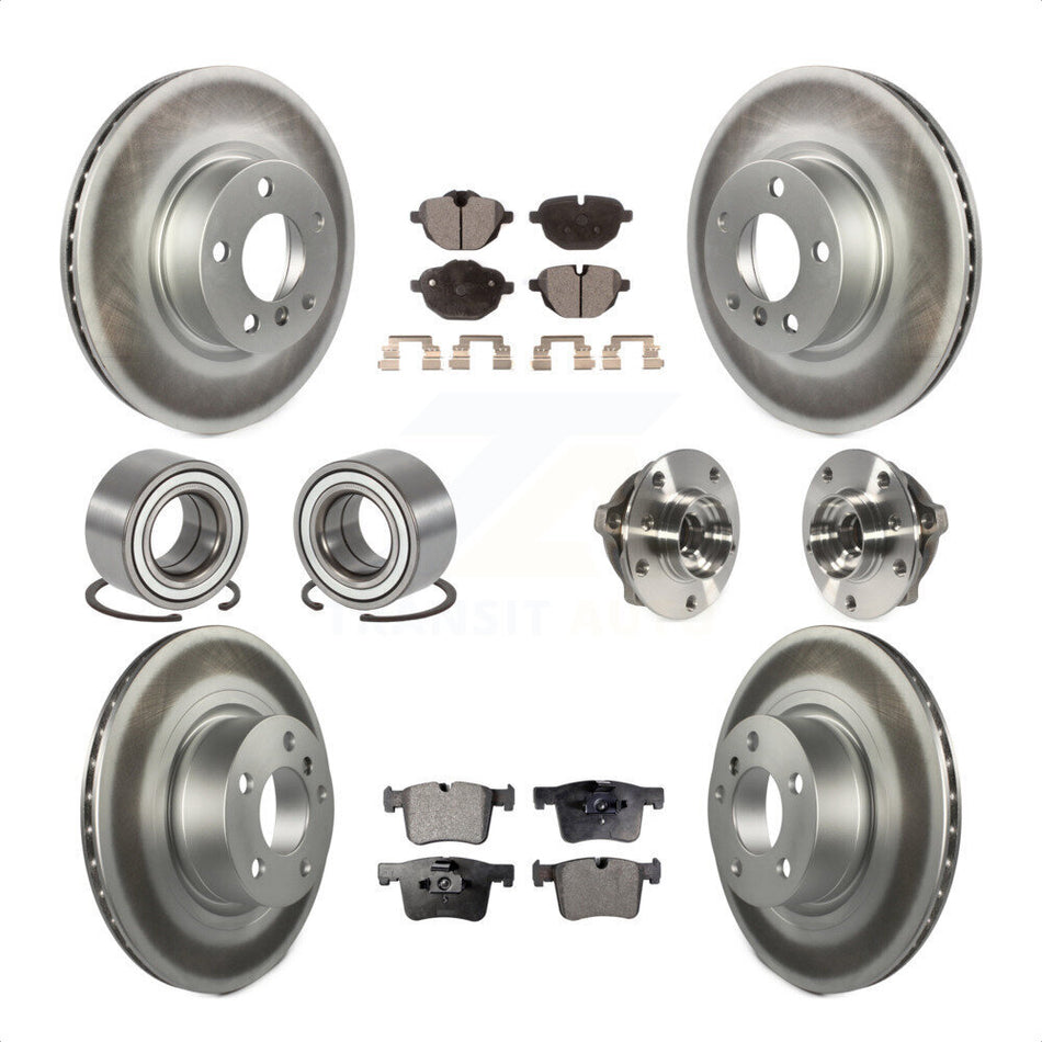 Front Rear Wheel Hub Bearings Assembly Coated Disc Brake Rotors And Semi-Metallic Pads Shoes Kit (10Pc) For BMW X3 KBB-111769 by Transit Auto
