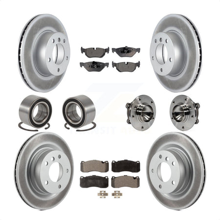 Front Rear Wheel Hub Bearings Assembly Coated Disc Brake Rotors And Semi-Metallic Pads Shoes Kit (10Pc) For 2006-2007 BMW 323i With 338mm Diameter Rotor KBB-111822 by Transit Auto