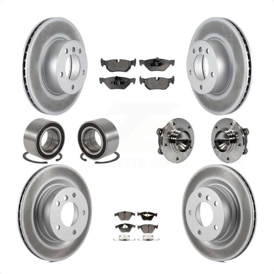 Front Rear Wheel Hub Bearings Assembly Coated Disc Brake Rotors And Semi-Metallic Pads Shoes Kit (10Pc) For 2007 BMW 323i With 312mm Diameter Rotor KBB-111823 by Transit Auto