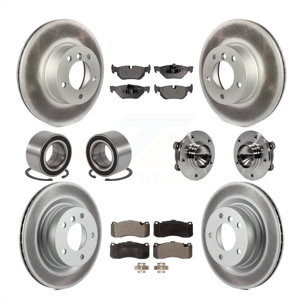 Front Rear Wheel Hub Bearings Assembly Coated Disc Brake Rotors And Semi-Metallic Pads Shoes Kit (10Pc) For 2012 BMW 328i Coupe with 3.0L With 340mm Diameter Rotor KBB-111824 by Transit Auto