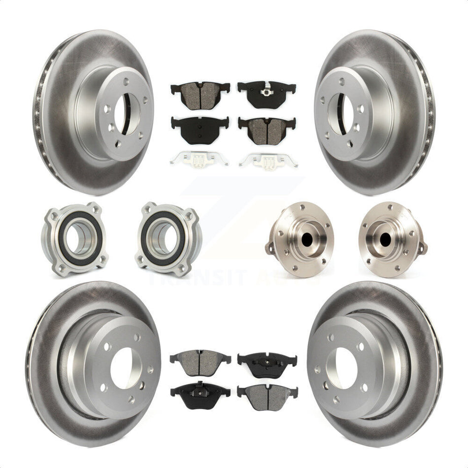 Front Rear Hub Bearings Assembly Coated Disc Brake Rotors And Semi-Metallic Pads Kit (10Pc) For 2010 BMW 528i KBB-111992 by Transit Auto