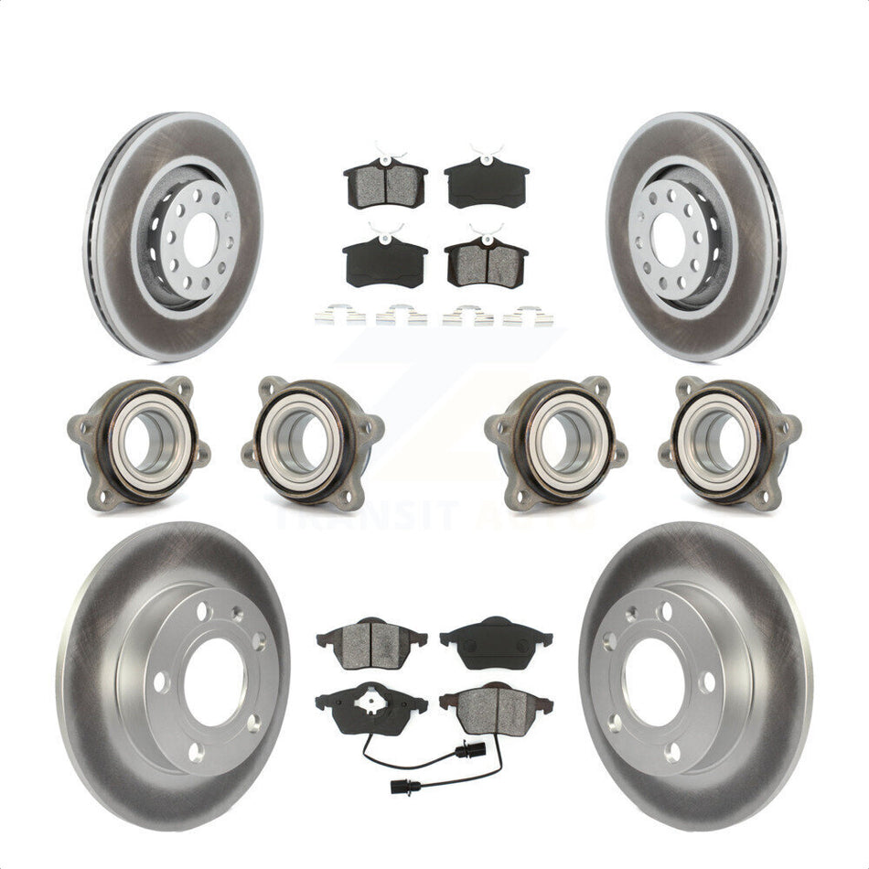 Front Rear Hub Bearings Assembly Coated Disc Brake Rotors And Semi-Metallic Pads Kit (10Pc) For 2002 Audi S4 KBB-112044 by Transit Auto