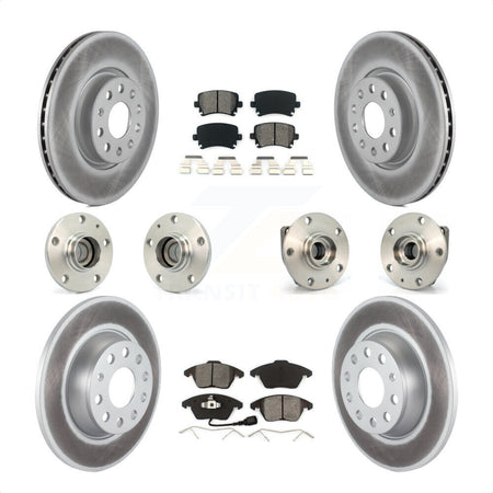 Front Rear Hub Bearings Assembly Coated Disc Brake Rotors And Semi-Metallic Pads Kit (10Pc) For 2007-2008 Volkswagen Eos 3 Bolt Mounting Flange KBB-112066 by Transit Auto