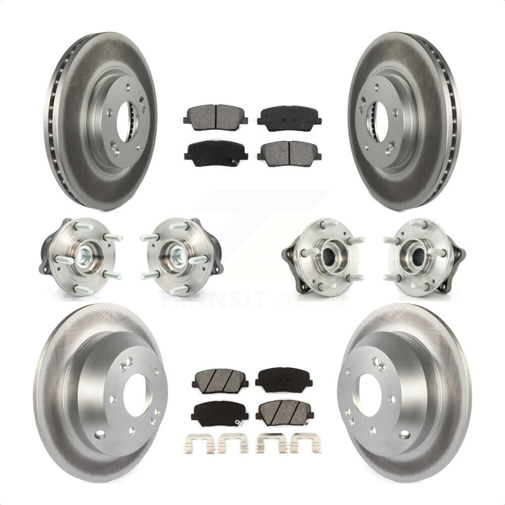 Front Rear Hub Bearings Assembly Coated Disc Brake Rotors And Semi-Metallic Pads Kit (10Pc) For Kia Sorento Hyundai Santa Fe With ABS Brakes FWD KBB-112071 by Transit Auto