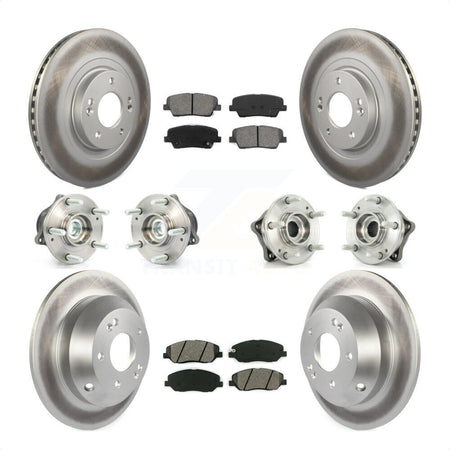 Front Rear Hub Bearings Assembly Coated Disc Brake Rotors And Semi-Metallic Pads Kit (10Pc) For 2013-2014 Hyundai Santa Fe FWD with 3.3L With ABS Brakes KBB-112072 by Transit Auto