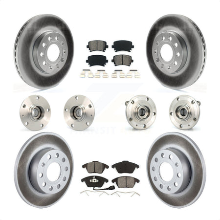 Front Rear Hub Bearings Assembly Coated Disc Brake Rotors And Semi-Metallic Pads Kit (10Pc) For 2006-2009 Volkswagen Rabbit 4 Bolt Mounting Flange KBB-112087 by Transit Auto