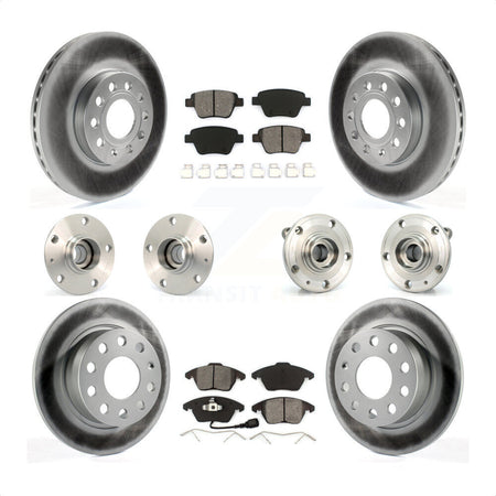 Front Rear Hub Bearings Assembly Coated Disc Brake Rotors And Semi-Metallic Pads Kit (10Pc) For 2013 Volkswagen Beetle 2.5L With 253mm Diameter Rotor KBB-112089 by Transit Auto