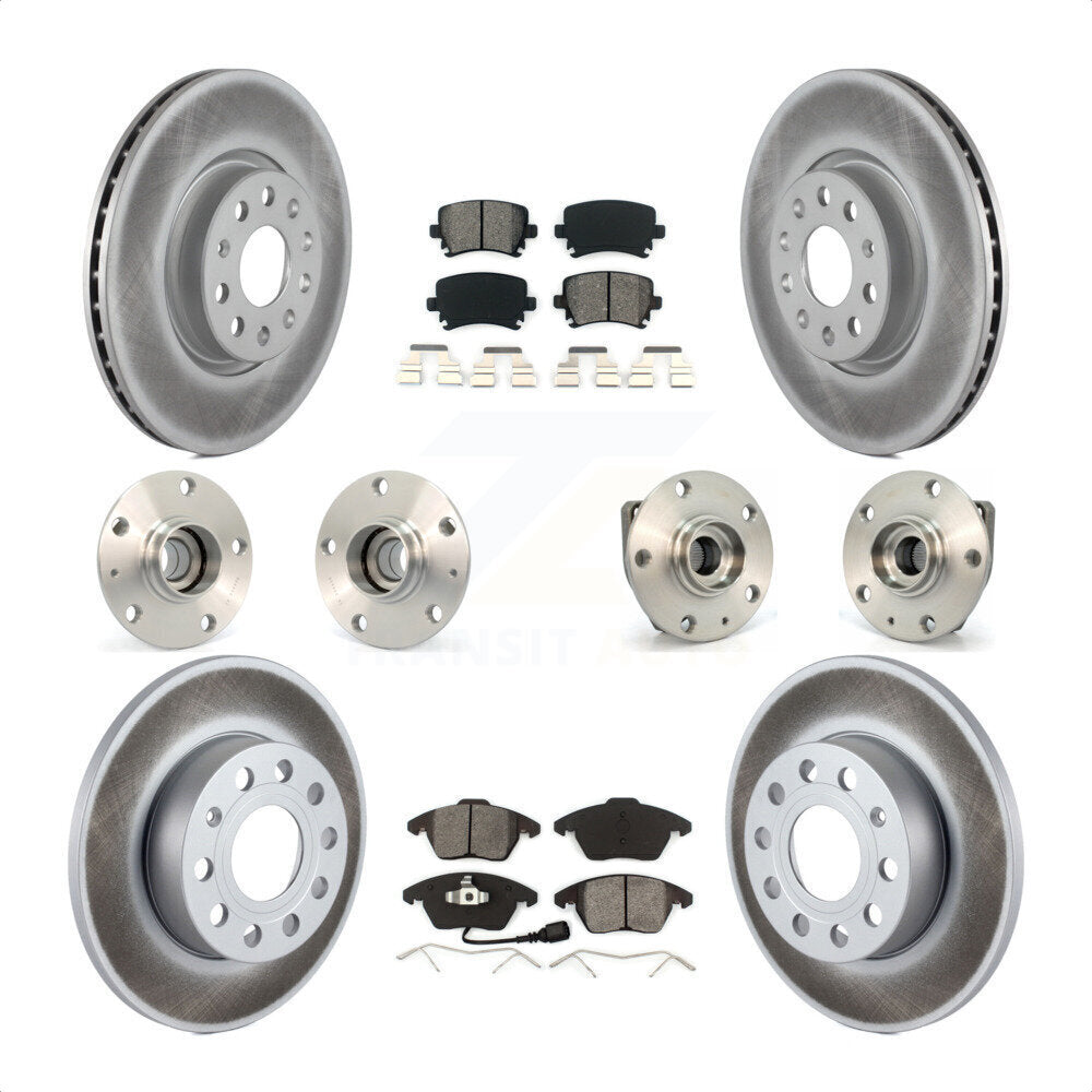 Front Rear Hub Bearings Assembly Coated Disc Brake Rotors And Semi-Metallic Pads Kit (10Pc) For 2008 Audi A3 FWD From Chassis VIN #8P8057779 KBB-112093 by Transit Auto