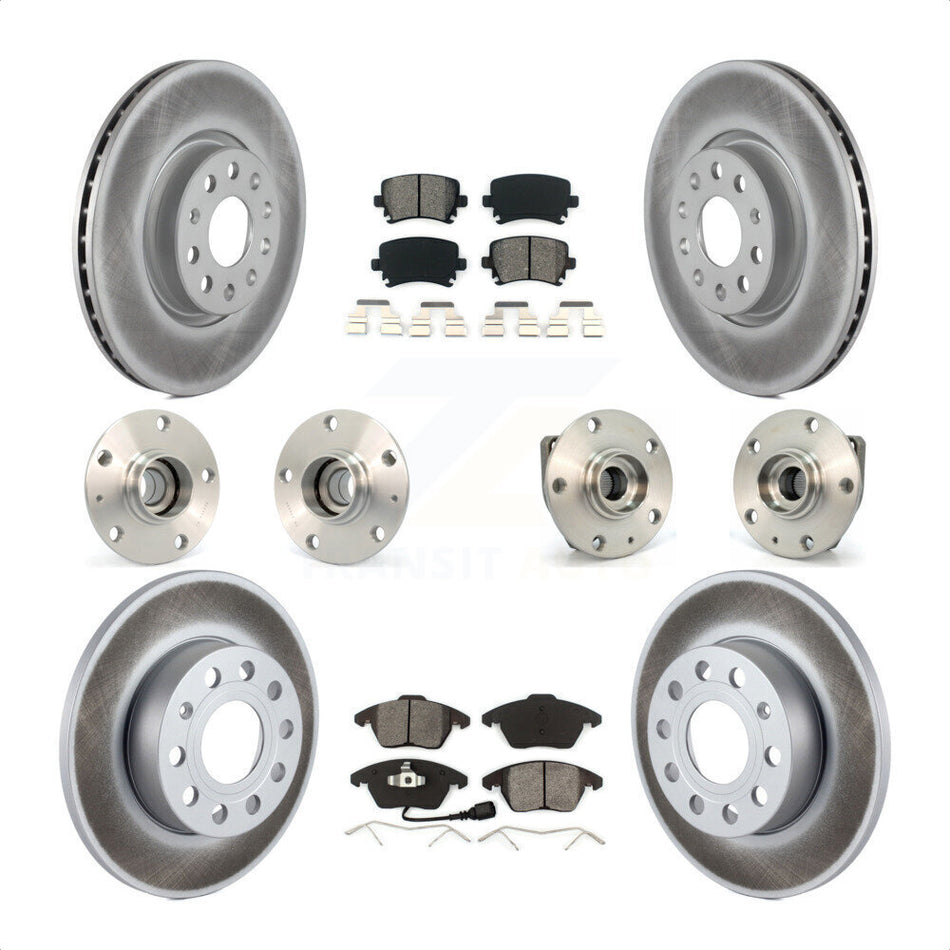 Front Rear Hub Bearings Assembly Coated Disc Brake Rotors And Semi-Metallic Pads Kit (10Pc) For 2008 Audi A3 FWD From Chassis VIN #8P8057779 KBB-112093 by Transit Auto