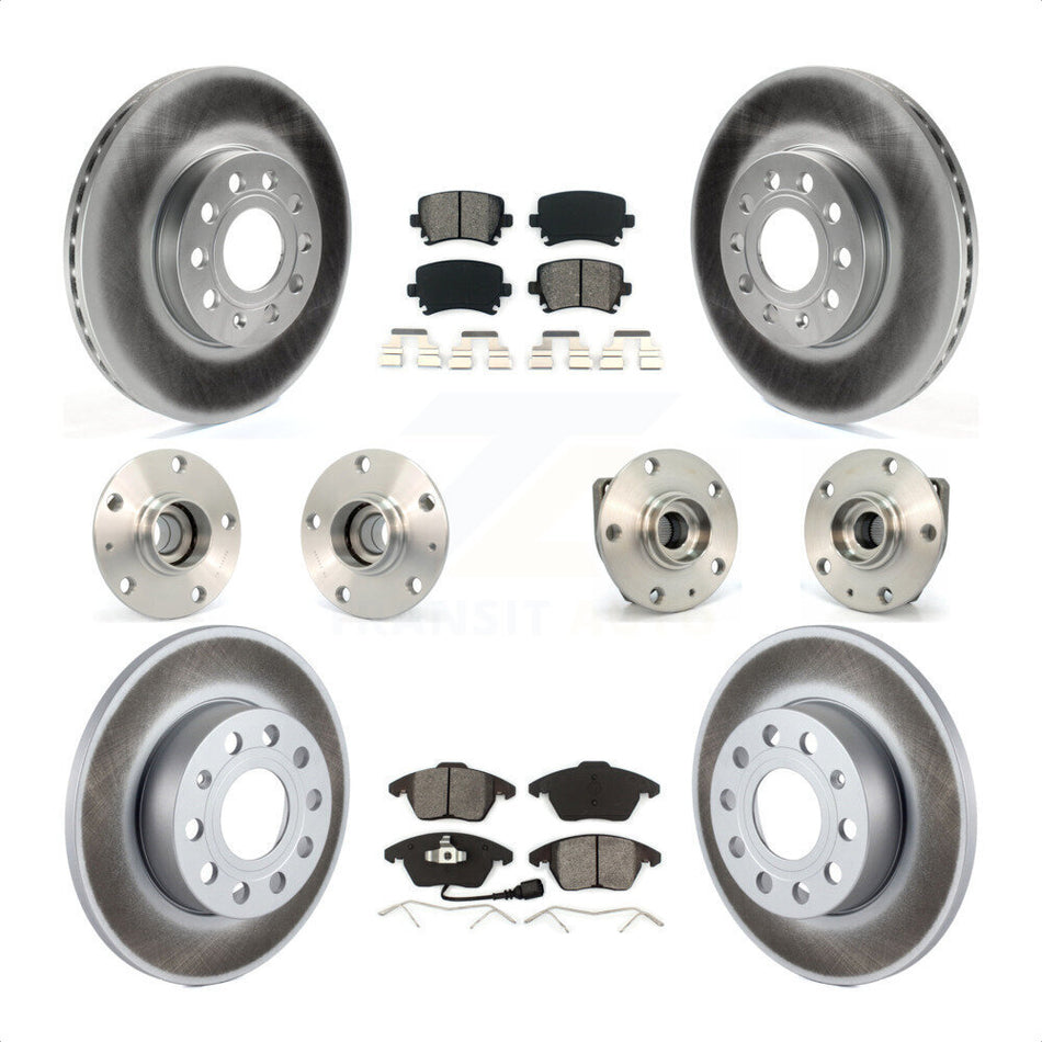 Front Rear Hub Bearings Assembly Coated Disc Brake Rotors And Semi-Metallic Pads Kit (10Pc) For 2006-2009 Volkswagen Rabbit 3 Bolt Mounting Flange KBB-112097 by Transit Auto