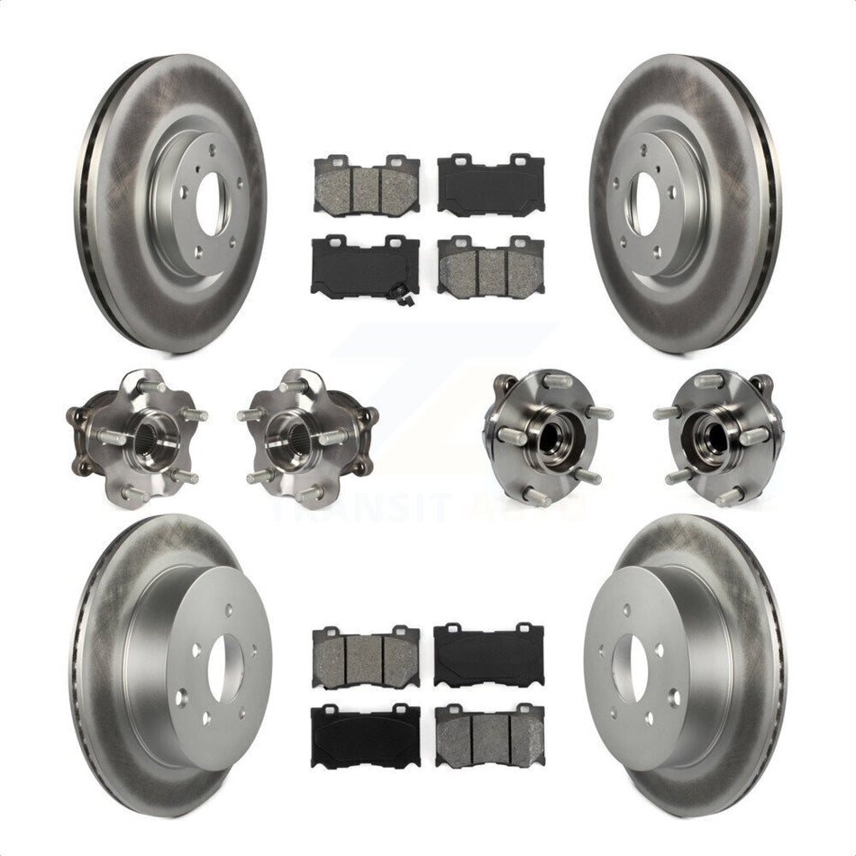 Front Rear Hub Bearings Assembly Coated Disc Brake Rotors And Semi-Metallic Pads Kit (10Pc) For 2017 INFINITI Q70 Hybrid with RWD With Sport Package KBB-112148 by Transit Auto
