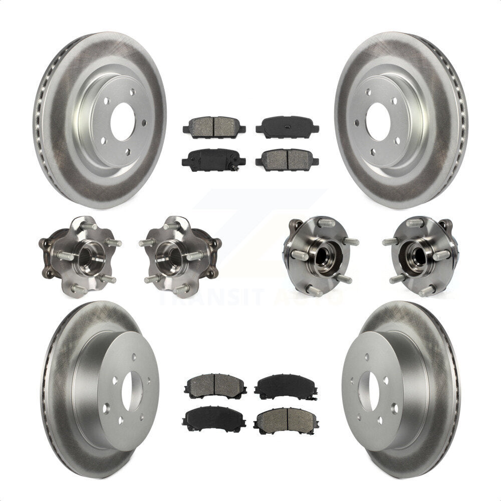 Front Rear Hub Bearings Assembly Coated Disc Brake Rotors And Semi-Metallic Pads Kit (10Pc) For INFINITI Q50 Base Premium with RWD KBB-112157 by Transit Auto