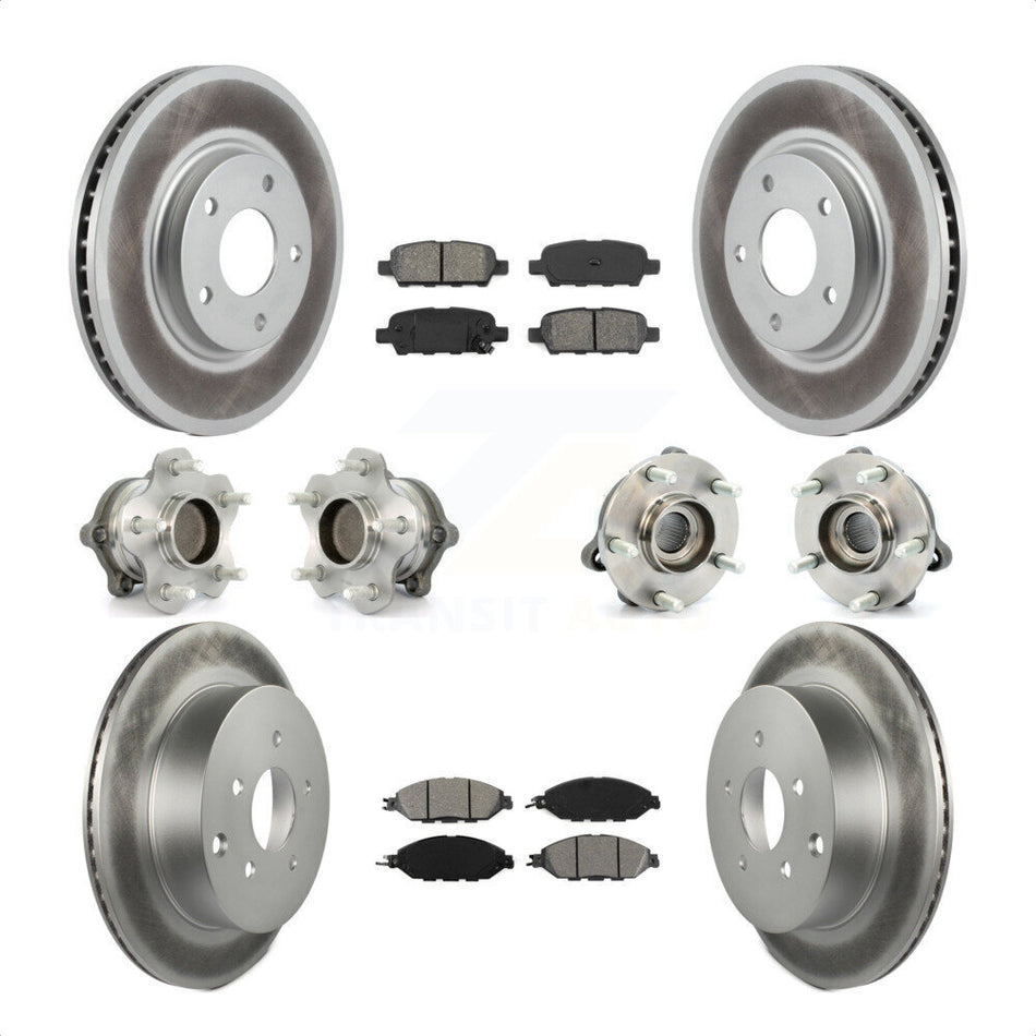 Front Rear Hub Bearings Assembly Coated Disc Brake Rotors And Semi-Metallic Pads Kit (10Pc) For 2016 Nissan Pathfinder FWD From 11 15 KBB-112171 by Transit Auto