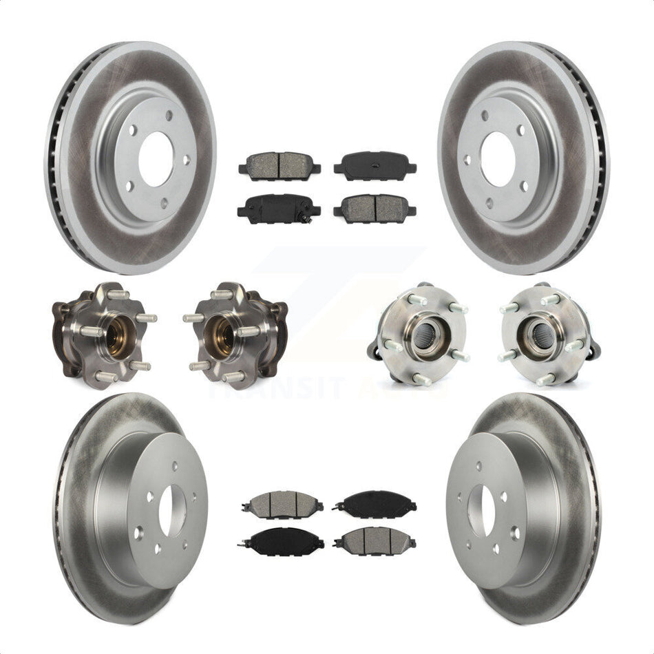 Front Rear Hub Bearings Assembly Coated Disc Brake Rotors And Semi-Metallic Pads Kit (10Pc) For 2016 Nissan Pathfinder 4WD From 11 15 KBB-112241 by Transit Auto