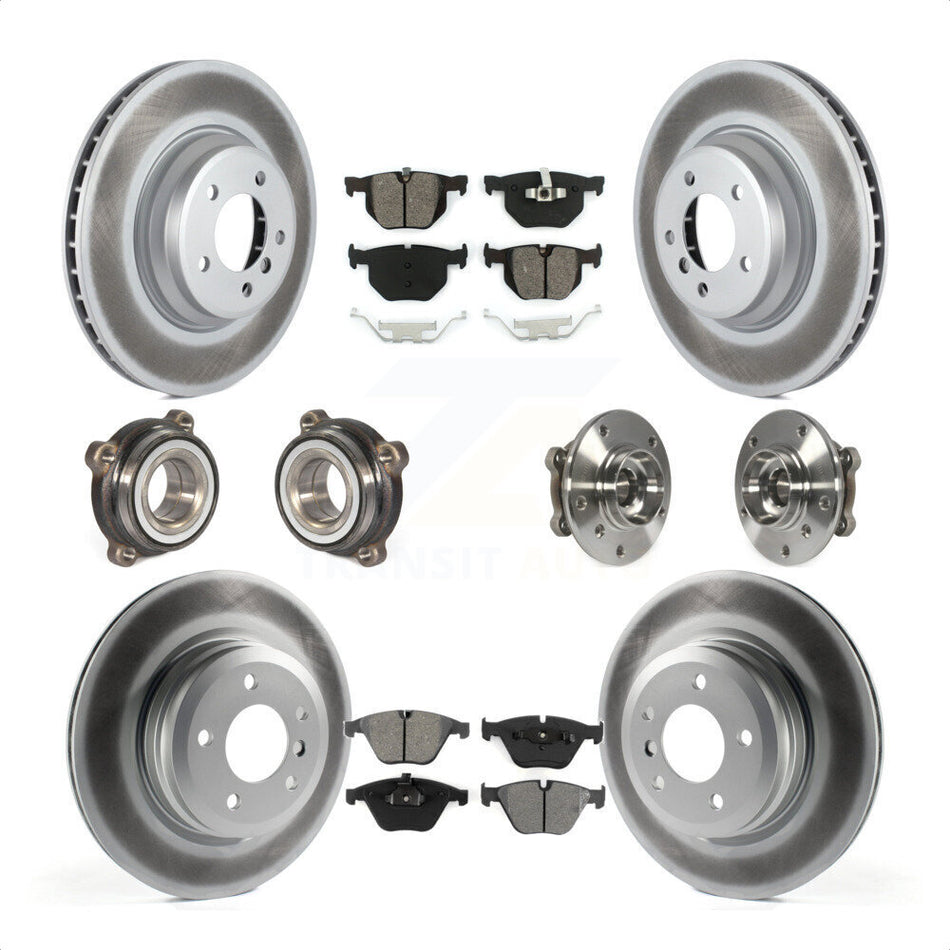 Front Rear Hub Bearings Assembly Coated Disc Brake Rotors And Semi-Metallic Pads Kit (10Pc) For 2013 BMW X1 xDrive35i with AWD KBB-112243 by Transit Auto