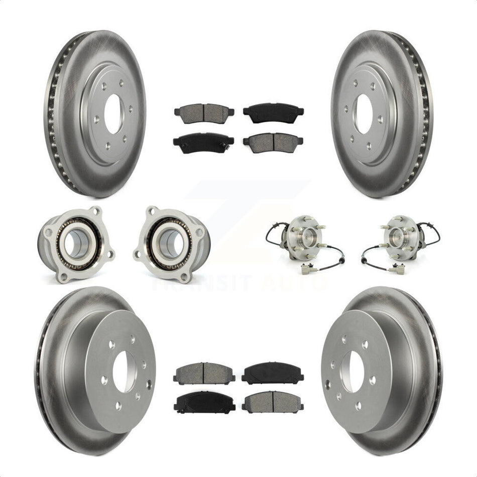 Front Rear Hub Bearings Assembly Coated Disc Brake Rotors And Semi-Metallic Pads Kit (10Pc) For Suzuki Equator KBB-112317 by Transit Auto