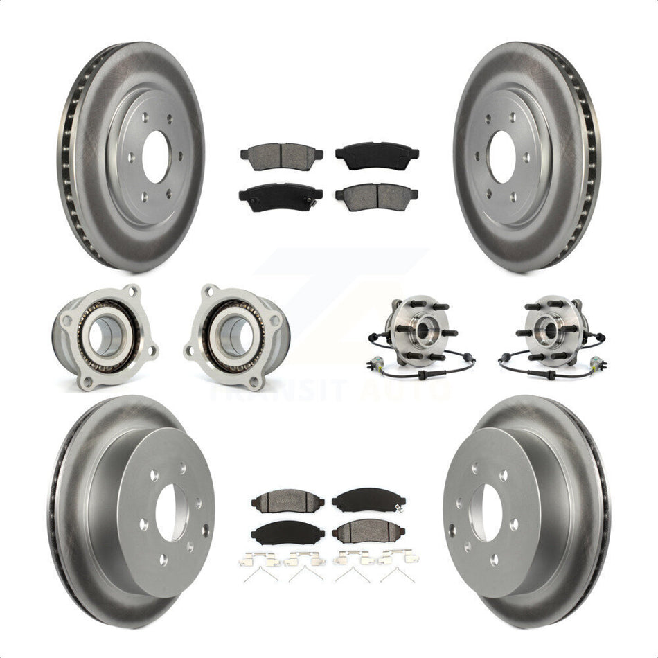 Front Rear Hub Bearings Assembly Coated Disc Brake Rotors And Semi-Metallic Pads Kit (10Pc) For Nissan Frontier Xterra Suzuki Equator KBB-112321 by Transit Auto