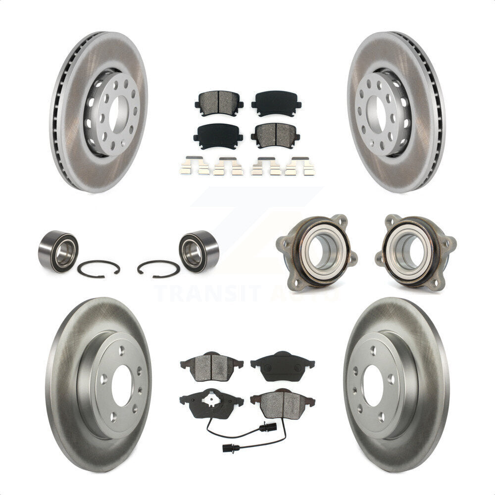 Front Rear Wheel Hub Bearings Assembly Coated Disc Brake Rotors And Semi-Metallic Pads Shoes Kit (10Pc) For 2005-2006 Audi A4 Quattro With 288mm Diameter Rotor KBB-112328 by Transit Auto