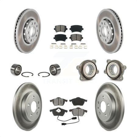 Front Rear Wheel Hub Bearings Assembly Coated Disc Brake Rotors And Semi-Metallic Pads Shoes Kit (10Pc) For 2005-2006 Audi A4 Quattro With 288mm Diameter Rotor KBB-112328 by Transit Auto