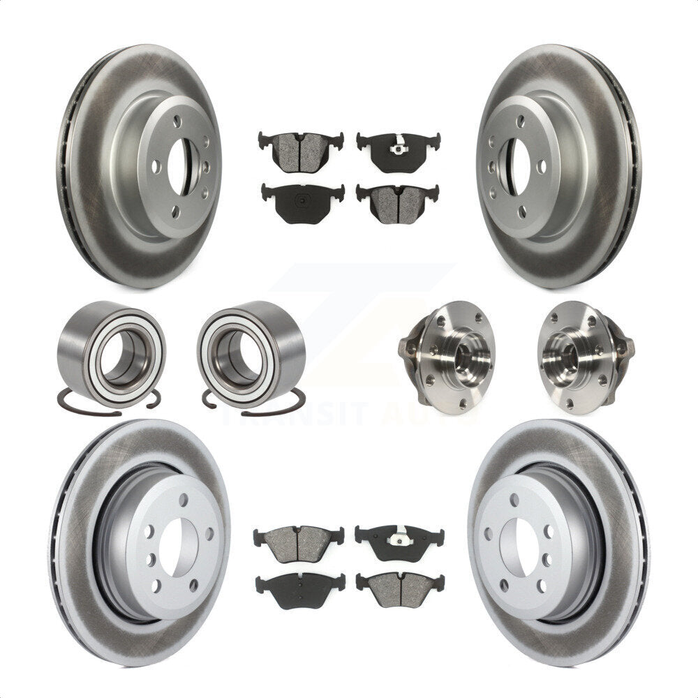 Front Rear Wheel Hub Bearings Assembly Coated Disc Brake Rotors And Semi-Metallic Pads Shoes Kit (10Pc) For 2010 BMW X3 KBB-112331 by Transit Auto