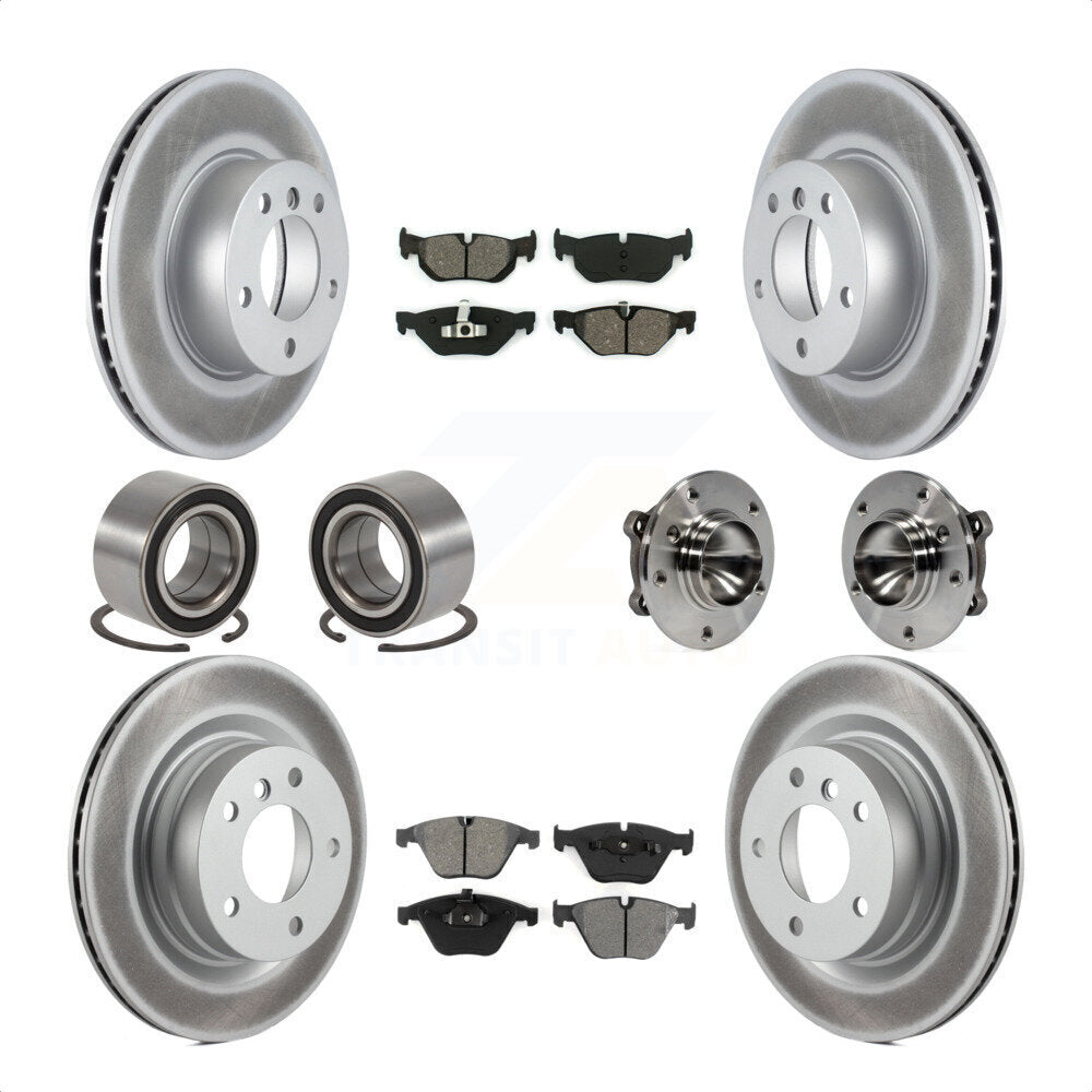 Front Rear Wheel Hub Bearings Assembly Coated Disc Brake Rotors And Semi-Metallic Pads Shoes Kit (10Pc) For 2007 BMW 323i With 312mm Diameter Rotor KBB-112383 by Transit Auto