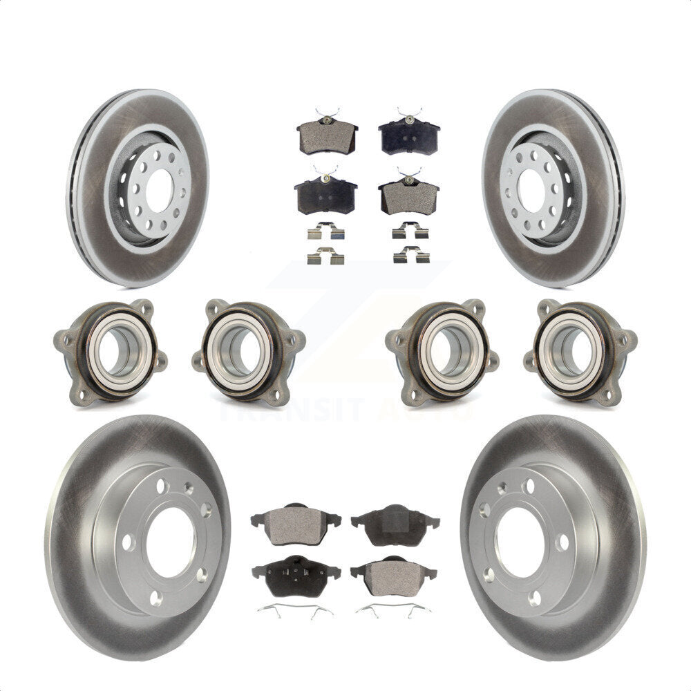 Front Rear Hub Bearings Assembly Coated Disc Brake Rotors And Ceramic Pads Kit (10Pc) For 2002 Audi S4 KBB-112610 by Transit Auto