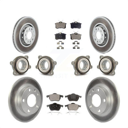Front Rear Hub Bearings Assembly Coated Disc Brake Rotors And Ceramic Pads Kit (10Pc) For 2002 Audi S4 KBB-112610 by Transit Auto