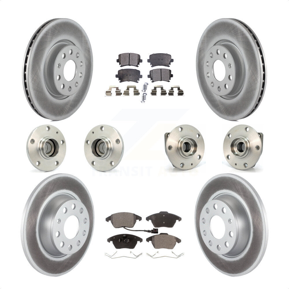 Front Rear Hub Bearings Assembly Coated Disc Brake Rotors And Ceramic Pads Kit (10Pc) For 2007-2008 Volkswagen Eos 3 Bolt Mounting Flange KBB-112633 by Transit Auto