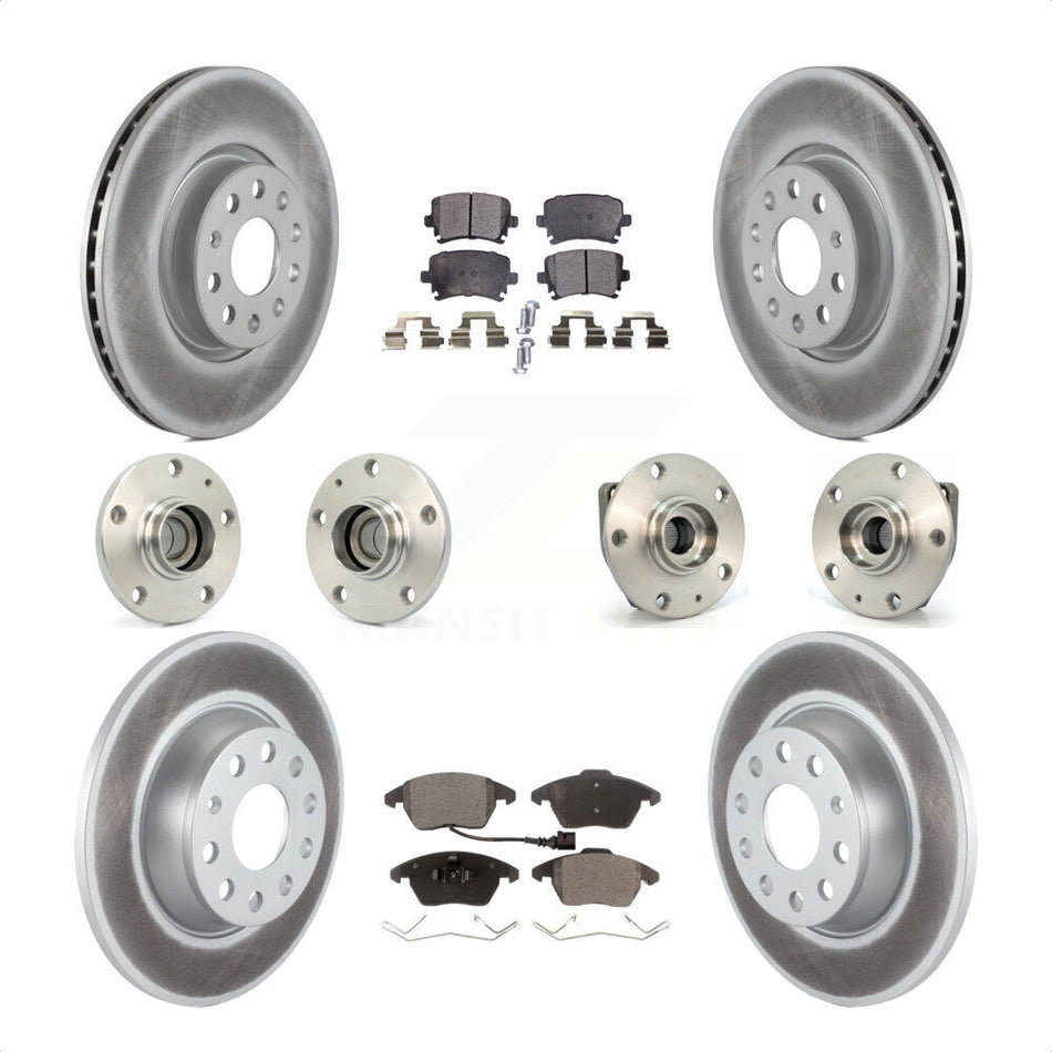 Front Rear Hub Bearings Assembly Coated Disc Brake Rotors And Ceramic Pads Kit (10Pc) For 2007-2008 Volkswagen Eos 3 Bolt Mounting Flange KBB-112633 by Transit Auto