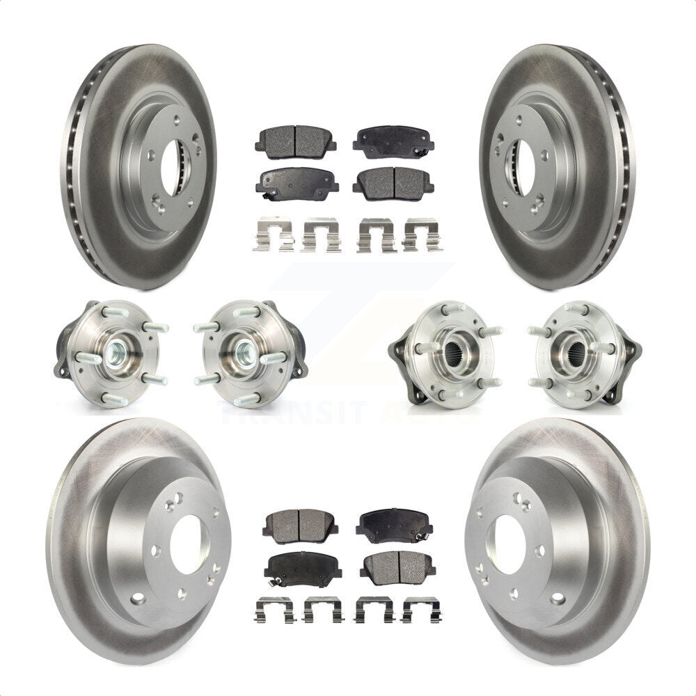 Front Rear Hub Bearings Assembly Coated Disc Brake Rotors And Ceramic Pads Kit (10Pc) For Kia Sorento Hyundai Santa Fe With ABS Brakes FWD KBB-112638 by Transit Auto