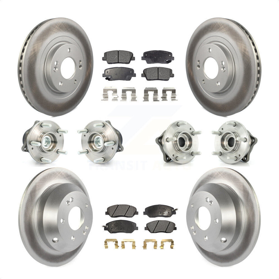 Front Rear Hub Bearings Assembly Coated Disc Brake Rotors And Ceramic Pads Kit (10Pc) For 2013-2014 Hyundai Santa Fe FWD with 3.3L With ABS Brakes KBB-112639 by Transit Auto