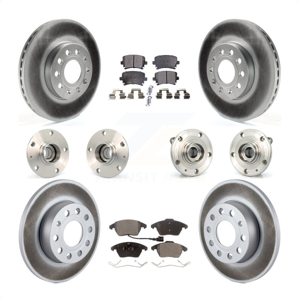 Front Rear Hub Bearings Assembly Coated Disc Brake Rotors And Ceramic Pads Kit (10Pc) For 2006-2009 Volkswagen Rabbit 4 Bolt Mounting Flange KBB-112654 by Transit Auto