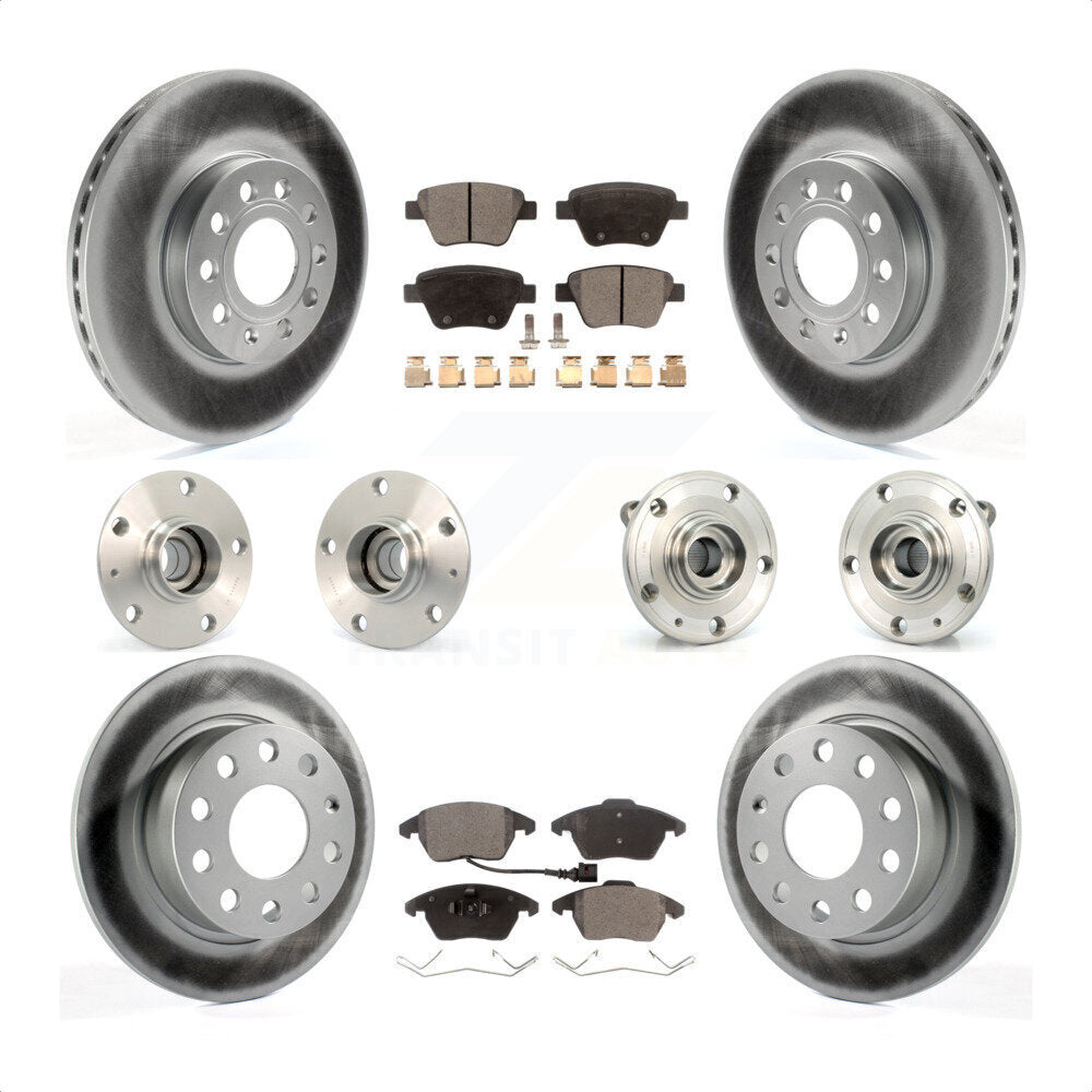 Front Rear Hub Bearings Assembly Coated Disc Brake Rotors And Ceramic Pads Kit (10Pc) For 2013 Volkswagen Beetle 2.5L With 253mm Diameter Rotor KBB-112656 by Transit Auto