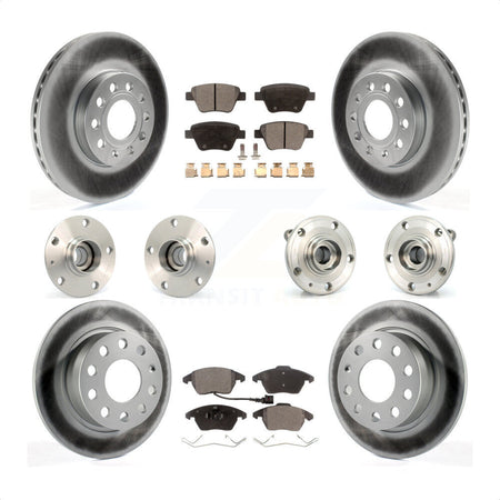 Front Rear Hub Bearings Assembly Coated Disc Brake Rotors And Ceramic Pads Kit (10Pc) For 2013 Volkswagen Beetle 2.5L With 253mm Diameter Rotor KBB-112656 by Transit Auto