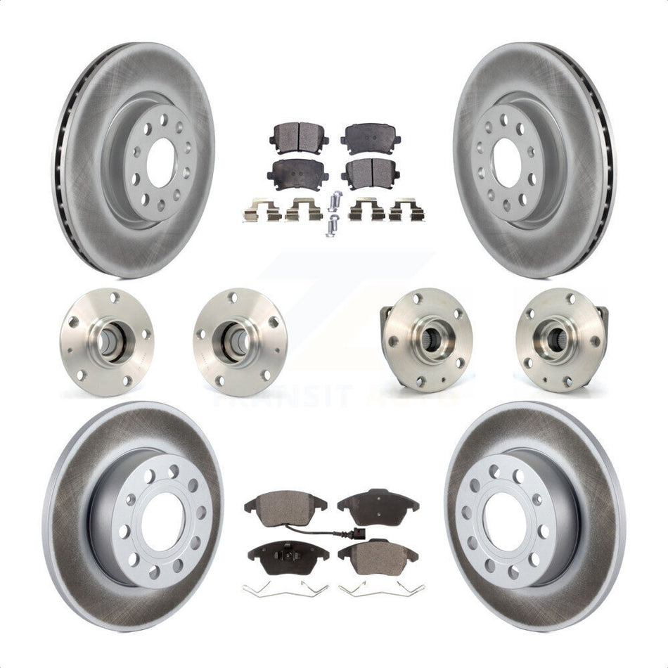 Front Rear Hub Bearings Assembly Coated Disc Brake Rotors And Ceramic Pads Kit (10Pc) For 2008 Audi A3 FWD From Chassis VIN #8P8057779 KBB-112660 by Transit Auto