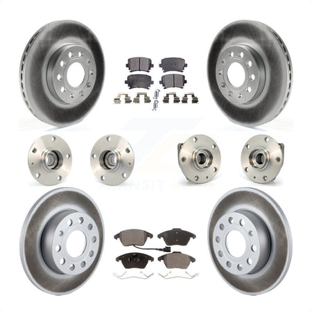 Front Rear Hub Bearings Assembly Coated Disc Brake Rotors And Ceramic Pads Kit (10Pc) For 2006-2009 Volkswagen Rabbit 3 Bolt Mounting Flange KBB-112664 by Transit Auto