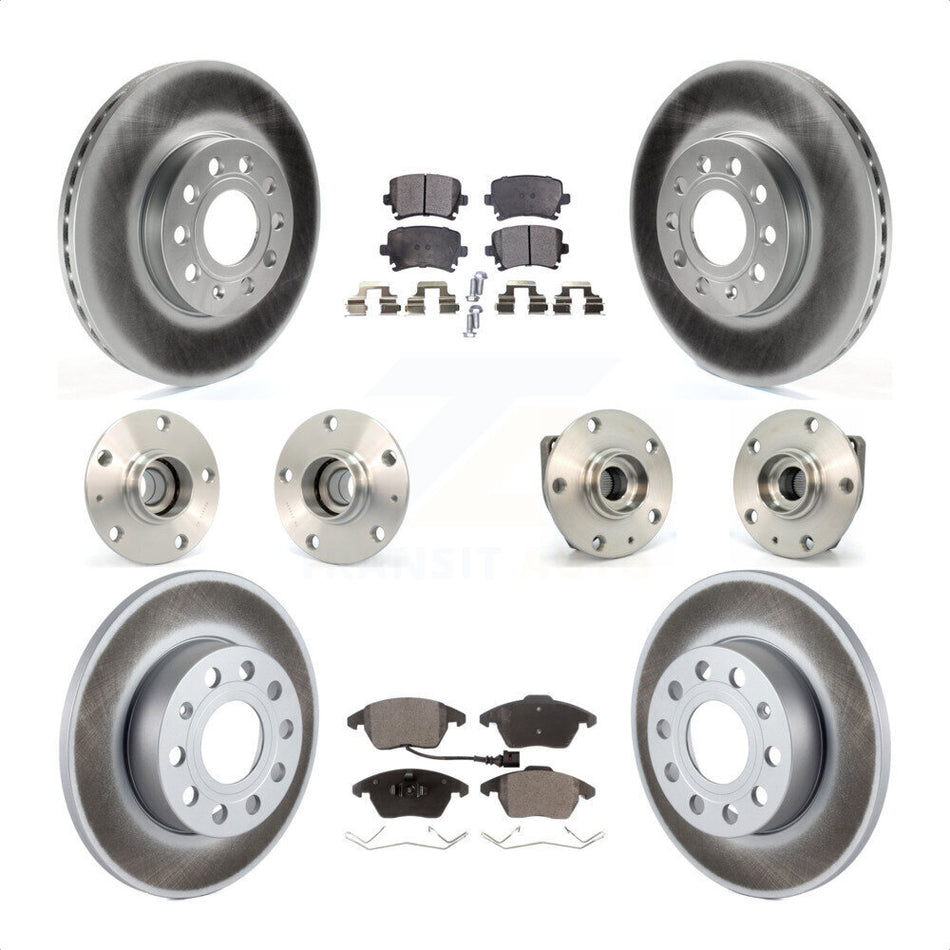 Front Rear Hub Bearings Assembly Coated Disc Brake Rotors And Ceramic Pads Kit (10Pc) For 2006-2009 Volkswagen Rabbit 3 Bolt Mounting Flange KBB-112664 by Transit Auto