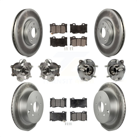Front Rear Hub Bearings Assembly Coated Disc Brake Rotors And Ceramic Pads Kit (10Pc) For 2017 INFINITI Q70 Hybrid with RWD With Sport Package KBB-112714 by Transit Auto