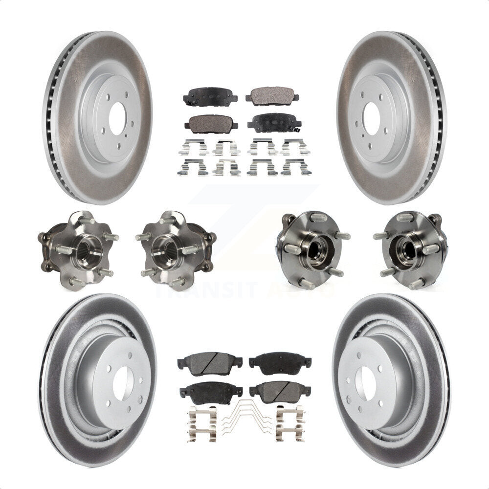 Front Rear Hub Bearings Assembly Coated Disc Brake Rotors And Ceramic Pads Kit (10Pc) For 2014 INFINITI Q60 Sport with RWD Without Package KBB-112720 by Transit Auto