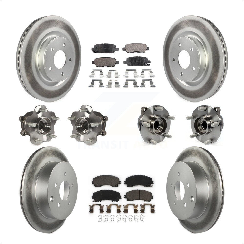 Front Rear Hub Bearings Assembly Coated Disc Brake Rotors And Ceramic Pads Kit (10Pc) For INFINITI Q50 Base Premium with RWD KBB-112723 by Transit Auto
