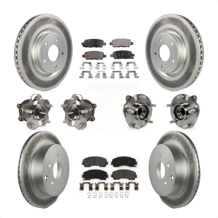 Front Rear Hub Bearings Assembly Coated Disc Brake Rotors And Ceramic Pads Kit (10Pc) For INFINITI Q50 Base Premium with RWD KBB-112723 by Transit Auto