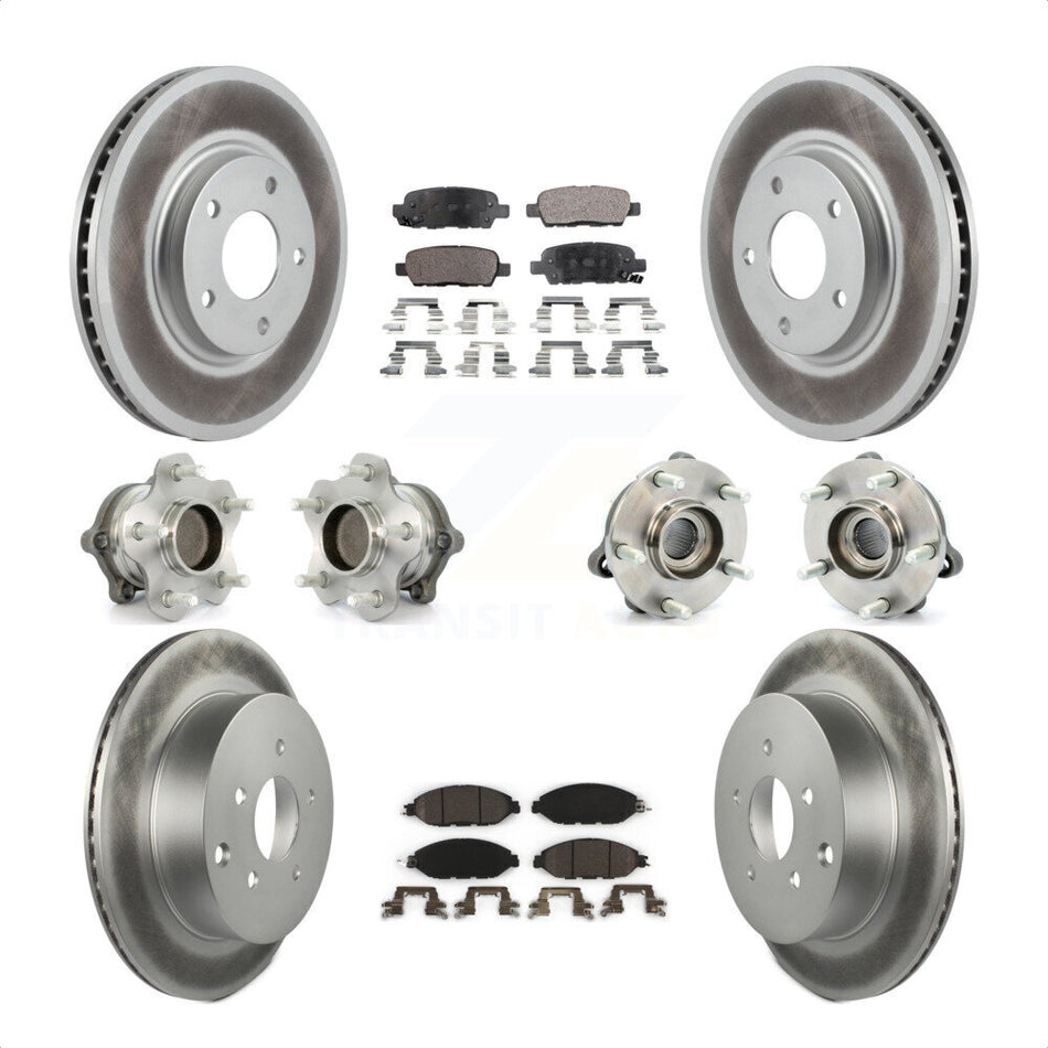 Front Rear Hub Bearings Assembly Coated Disc Brake Rotors And Ceramic Pads Kit (10Pc) For 2016 Nissan Pathfinder FWD From 11 15 KBB-112737 by Transit Auto