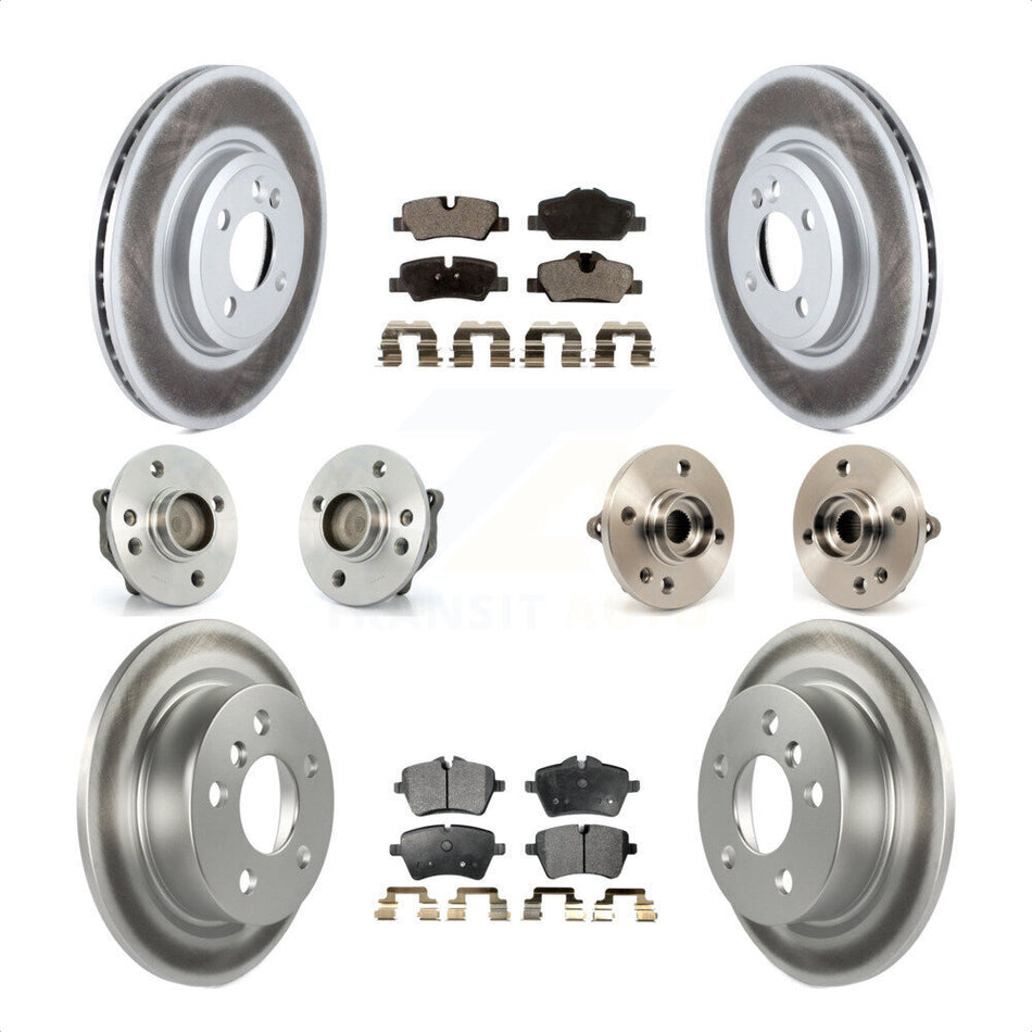 Front Rear Hub Bearing Assembly Coated Disc Brake Rotor And Ceramic Pad Kit (10Pc) For 2015 Mini Cooper Convertible with 2.0L 1.5L With 294mm Diameter 4 Lug Wheels KBB-112771 by Transit Auto