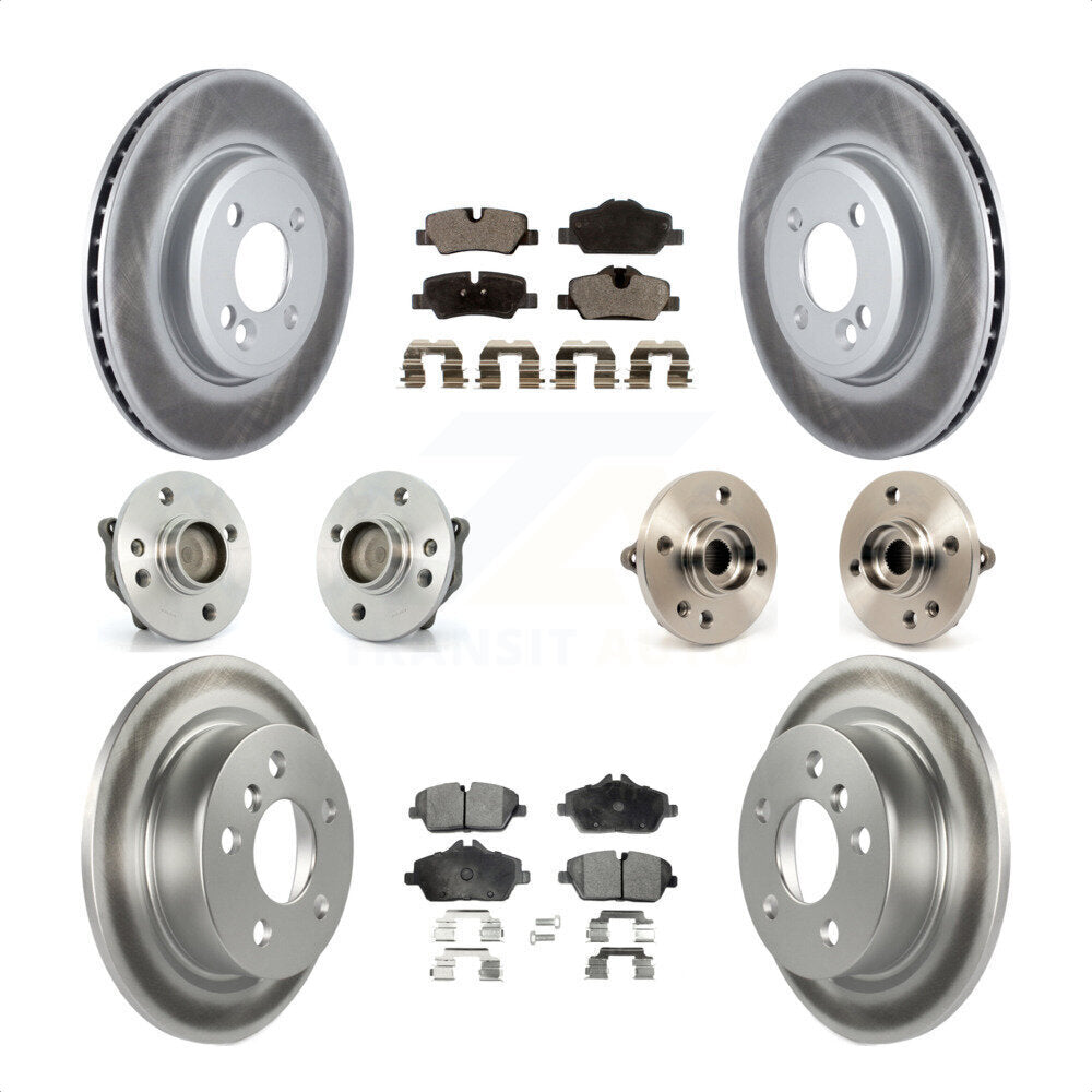 Front Rear Hub Bearing Assembly Coated Disc Brake Rotor And Ceramic Pad Kit (10Pc) For 2015 Mini Cooper Convertible with 2.0L 1.5L With 280mm Diameter 4 Lug Wheels KBB-112773 by Transit Auto